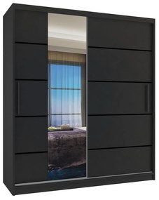 Šatníková skriňa 133 cm Belini čierny mat s posuvnými dverami zrkadlom a zásuvkami  MBP SZP6/1/B/B/0/KLP
