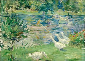 Sklenený obraz - Berthe Morisot, Girl in a Boat with Geese, reprodukcia (70x50 cm)