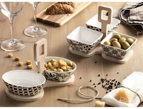 Set 3 porcelánových misek s bambusovým podnosom Brandani Alhambra