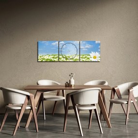Obraz rozkvitnutej lúky s margarétkami (s hodinami) (90x30 cm)