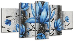 Gario Ručne maľovaný obraz Kytica modrých magnólií - 5 dielny Rozmery: 150 x 70 cm