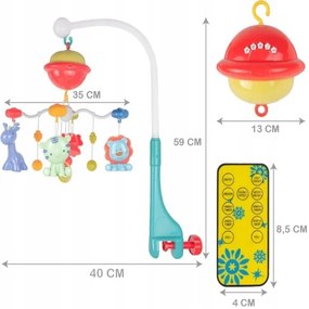 MalPlay Kolotoč nad postieľku so zvieratkami, diaľkovým ovládačom a projektorom