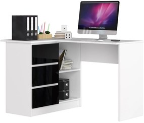 Rohový PC stolík Bodhi (biela + lesk čierny) (L). Akcia -14%. Vlastná spoľahlivá doprava až k Vám domov. 1128551