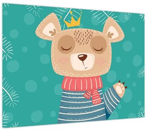 Sklenený obraz - Mávajúci medvedík (70x50 cm)