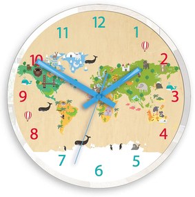 Dětské nástěnné hodiny Mirro Svět 30 cm vícebarevné