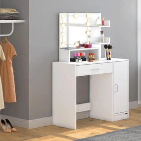 InternetovaZahrada Toaletný stolík Jocelyn s LED osvetlením 90x38x137 cm - biely