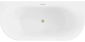 Mexen Oval, voľne stojaca nástenná vaňa 160 x 80 cm, biela, zlatý matný prepad, 52671608000-55