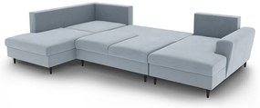 Svetlomodrá zamatová rozkladacia/s úložným priestorom rohová pohovka (ľavý roh/do "U") Kyoto – Cosmopolitan Design