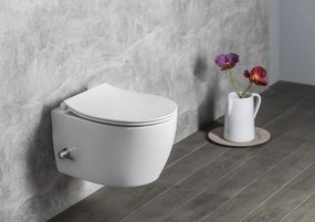 Isvea Isvea, SENTIMENTI CLEANWASH závesná WC misa, integrovaný ventil a bidetová spŕška, Rimless, 36x51cm, biela, 10ARS1010