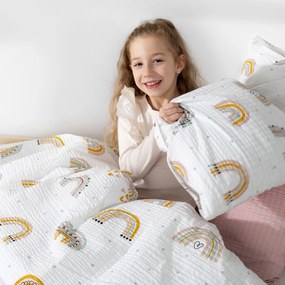 Goldea detské krepové obliečky duo - maľované dúhy s púdrovo ružovou 140 x 200 a 70 x 90 cm