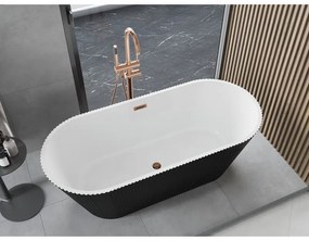 Mexen Yara, voľne stojaca ryhovaná vaňa 170 x 75 cm, biela-čierna, ružové zlato prepad, 52861707575-60