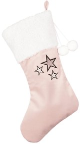 Vánoční punčocha pudrově růžová se stříbrnými hvězdami 42x26cm
