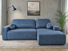 Rohová sedačka s funkciou spania Tori pravá s úložným priestorom, modrý velúr