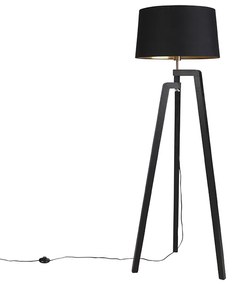 Trojnohá stojaca lampa s tienidlom z bavlny čierna so zlatom 50 cm - Puros