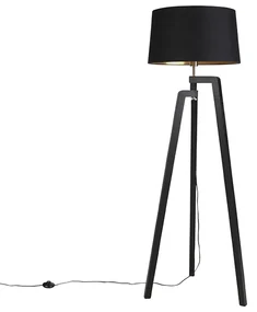 Trojnohá stojaca lampa s tienidlom z bavlny čierna so zlatom 50 cm - Puros