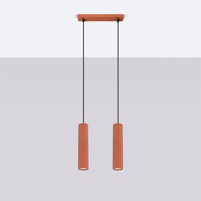 Závesné svietidlo Karbon, 2x okrovo červené kovové tienidlo