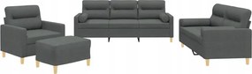 vidaXL 4-dielna sedacia súprava s vankúšmi, tmavosivá, tkanina