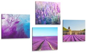Set obrazov levanduľa s abstrakciou - 4x 60x60