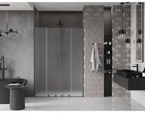 Mexen Velar L Duo, posuvné sprchové dvere do otvoru 160 cm, 8mm sklo námraza, brúsený grafit, 871-160-003-32-95