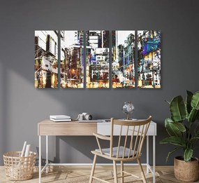 5-dielny obraz abstraktná panoráma mesta - 100x50