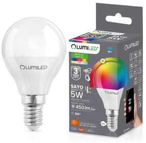 LED žiarovka E14 P40 Bulb 5W = 40W 450lm RGB CCT Stmievateľná Smart TUYA WiFi SMART SAYO LUMILED