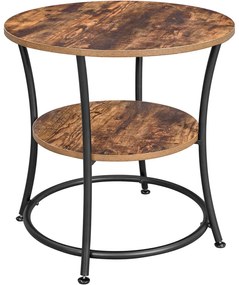 Príručný stolík s 2 policami, okrúhly stolík, rustikálny hnedý | VASAGLE