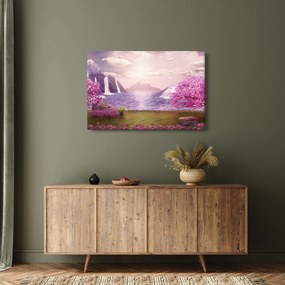 Obraz ružových stromov s jazerom (90x60 cm)