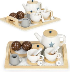 Drevený čajový set pre deti 17 dielov ECOTOYS – čajový servis na hranie
