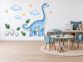 Modrý dlhokrký dinosaurus modré akvarelové nálepky pre chlapcov na stenu arch 30 x 46 cm
