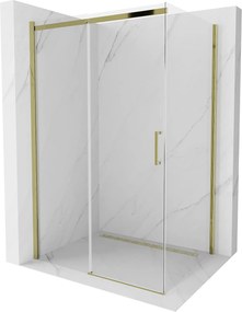 Mexen Omega, sprchovací kút s posuvnými dverami 120 (dvere) x 100 (stena) cm, 8mm sklo, zlatý profil-číre sklo, 825-120-100-50-00