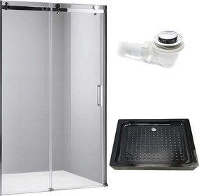 BPS-koupelny Posuvné sprchové dvere HYD-PD03B 100 chróm/transparent pre inštaláciu do niky + vanička HYD-OSV-SXL03C 100x80 čierna