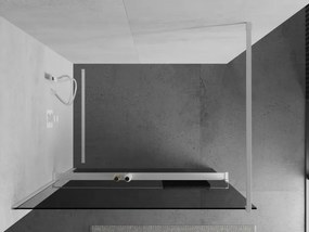 Mexen Kioto+, sprchová zástena Walk-In s poličkou a vešiakom 100 x 200 cm, 8mm šedé sklo, biely profil, 800-100-121-20-40