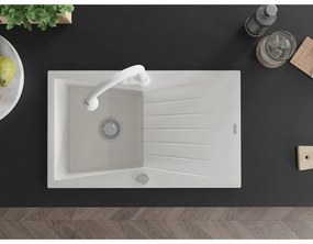 Mexen Cesar, 1-komorový granitový drez 775x470x190 mm a drezová batéria Elia, biela, 6514-20-670101-20