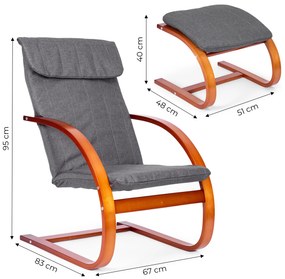 Fínske hojdacie kreslo s opierkou na nohy, sivé, ModernHome
