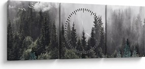 Obraz - Les s ilustrovanými prvkami (s hodinami) (90x30 cm)