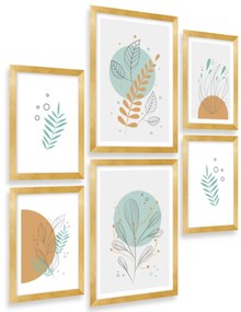 Gario Sada plagátov Pastelová príroda - 6 dielna Farba rámu: Zlatá, Rozmery: 85 x 92 cm