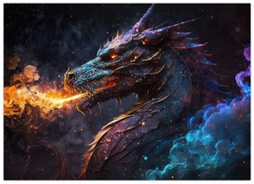 Sklenený obraz - Drak pľuvajúce plamene (70x50 cm)