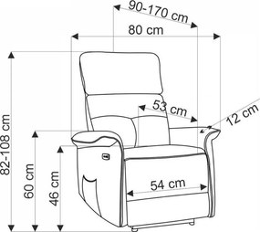 Masážne kreslo Semir s ovládačom a USB portom popolavo sivé