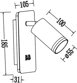 Nástenné svietidlo Pipe Ring, 1x čierne kovové tienidlo + 1x LED 6w, b, vypínač