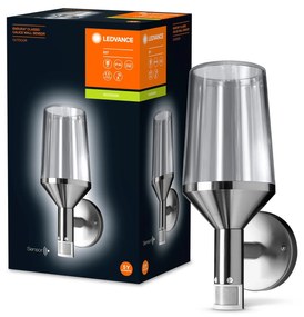 LEDVANCE Vonkajšie nástenné osvetlenie s čidlom ENDURA CLASSIC CALICE, 1xE27, 60W, strieborné