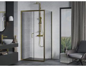 Mexen Apia, sprchový kút s posuvnými dverami 110 (dvere) x 100 (stena) cm, 6mm číre sklo, zlatý profil, 840-110-100-50-00