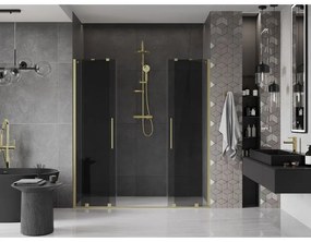 Mexen Velar Duo, posuvné sprchové dvere do otvoru 200 cm, 8mm šedé sklo, zlatá matná, 871-200-000-42-55