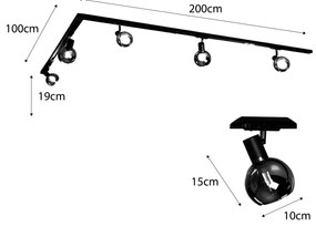 Moderný koľajnicový systém s 5 čiernymi bodovými svetlami 1-fázový - Iconic Lava