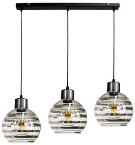 BERGE LED závesné stropné svietidlo 3xE27 GLASS BALL stripes black