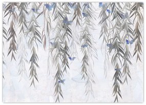 Sklenený obraz - Vŕbové vetvičky s motýľmi (70x50 cm)