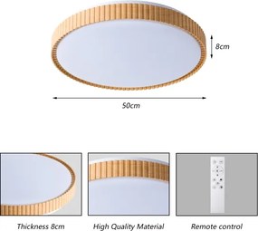 Brilagi-LED Stmievateľné stropné svietidlo CORVO LED/72W/230V 3000-6000K s drevodekorom pr.50 cm + diaľkové ovládanie