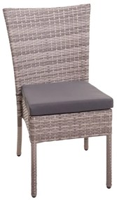 Set 2 záhradných stoličiek HWC-G19, polyratan, stohovateľná - sivo-hnedé, vankúše tmavo sivé