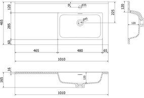 Mexen Rivel, kúpeľňová skrinka 100 cm s pravým umývadlom Otis, 1S, 1D, drážkovaná, biela matná, 91A23-10047-3-BBFF01-W18P01