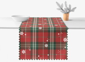 Goldea vianočný behúň na stôl teflónový - červené káro s vločkami 50x120 cm
