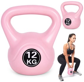 Kettlebell 12 kg na cvičenie, činka, posilňovacia lopta, fitness záťaž, ružová,